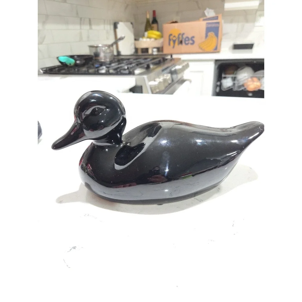 Vintage 1990s IKEA Black‎ Onyx Ceramic Decorative Duck Figure